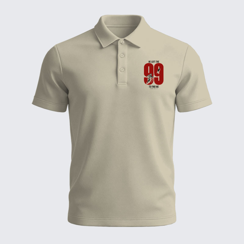 Men’s Premium Cotton Polo Shirt - He Left The 99 To Find Me - Apricot (front)