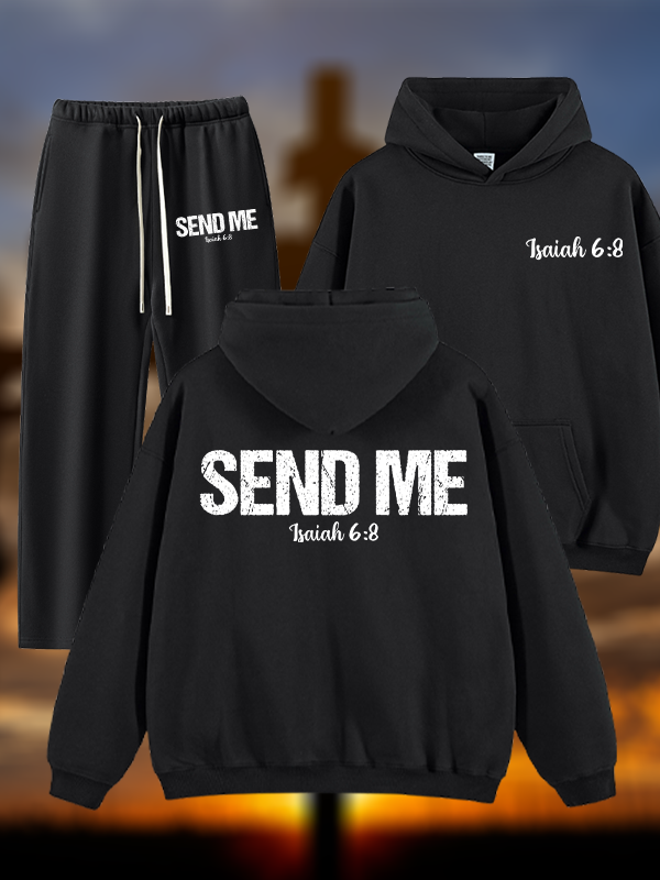 Isaiah 6:8 ‘Send Me’ Jesus God Christian Plush Fleece-Lined Hoodie Set