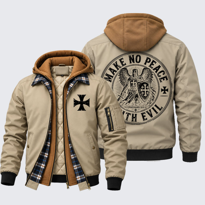 Hooded Bomber Jacket - Make No Peace With Evil
