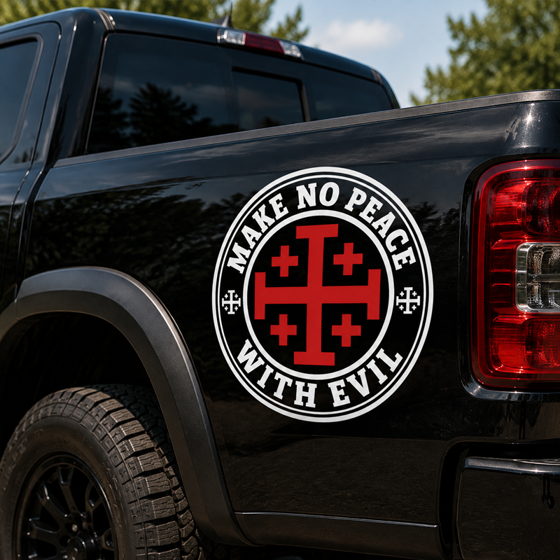 Car & Truck Vinyl Decals-Make No Peace with Evil Knight Templar Jerusalem Cross
