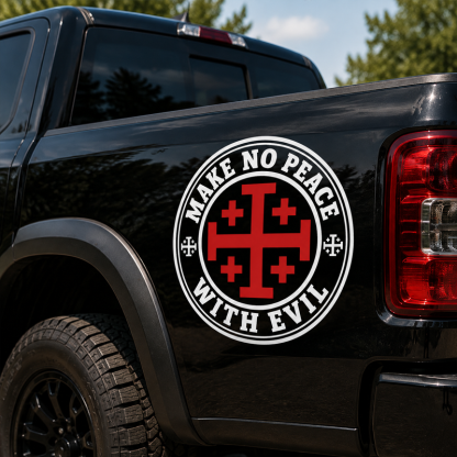 Car & Truck Vinyl Decals-Make No Peace with Evil Knight Templar Jerusalem Cross
