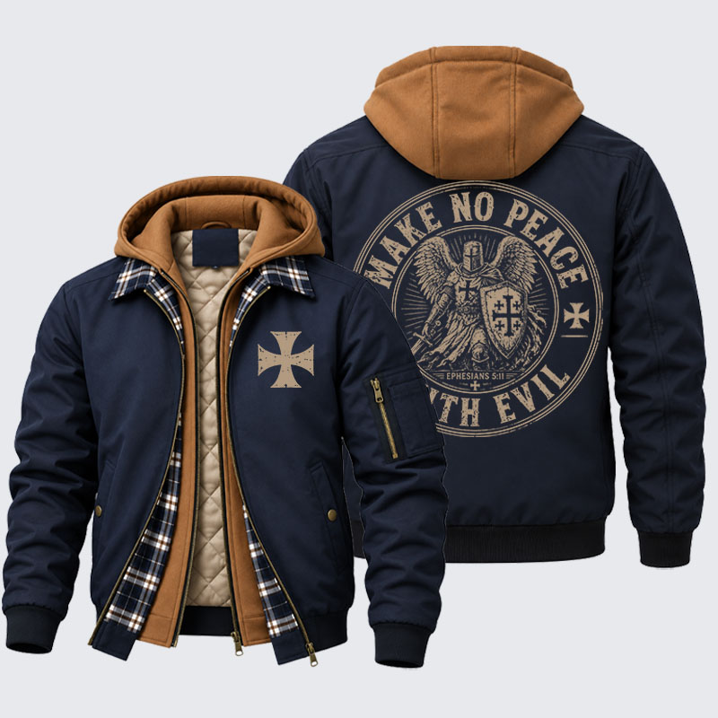Hooded Bomber Jacket - Make No Peace With Evil