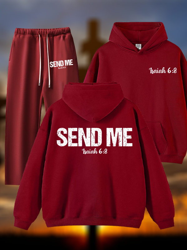 Isaiah 6:8 ‘Send Me’ Jesus God Christian Plush Fleece-Lined Hoodie Set