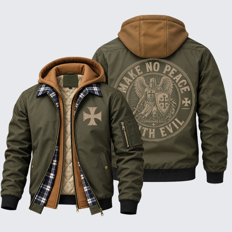 Hooded Bomber Jacket - Make No Peace With Evil