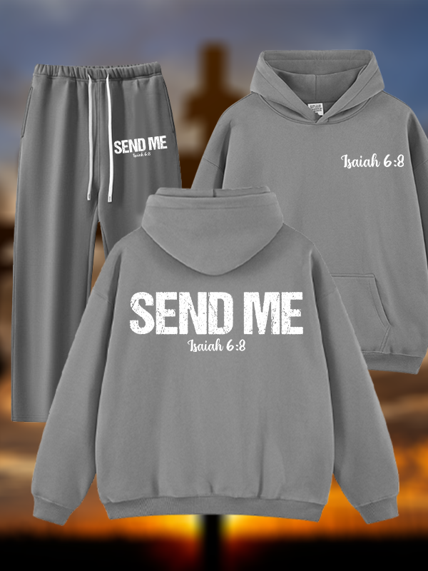 Isaiah 6:8 ‘Send Me’ Jesus God Christian Plush Fleece-Lined Hoodie Set