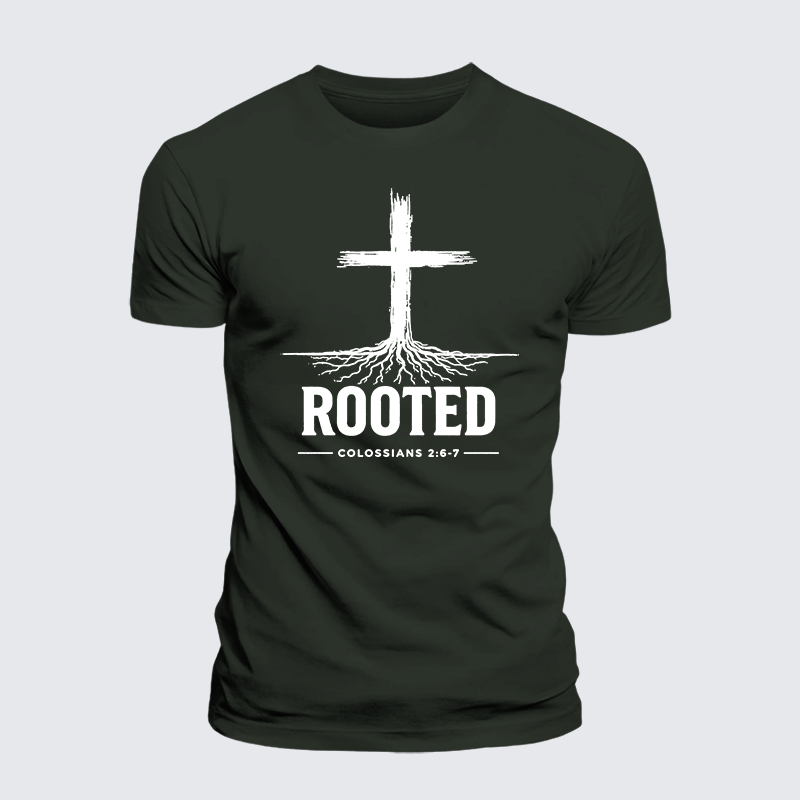 Rooted Col 2: 6-7 Jesus God Christian Premium Mercerized Cotton Tee