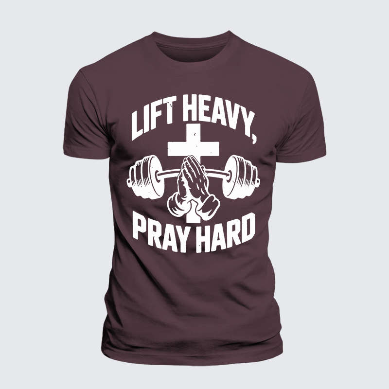 Lift Heavy Pray Hard Jesus God Christian Premium Mercerized Cotton Tee