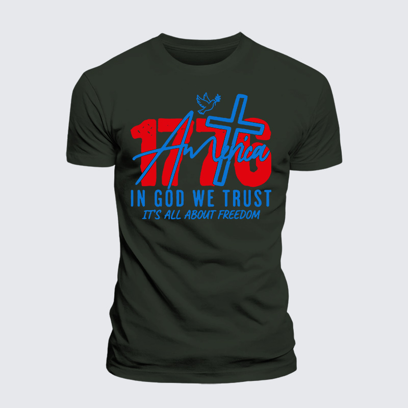 1776 In God We Trust Jesus God Christian Premium Mercerized Cotton Tee