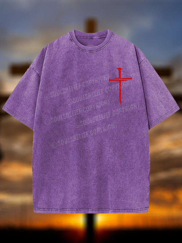 Red Cross Jesus God Christian Washed T-Shirt