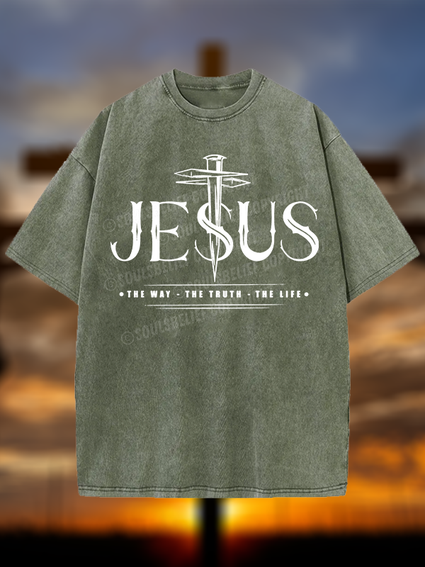 Jesus The Way The Truth The Life Christian Washed T-Shirt