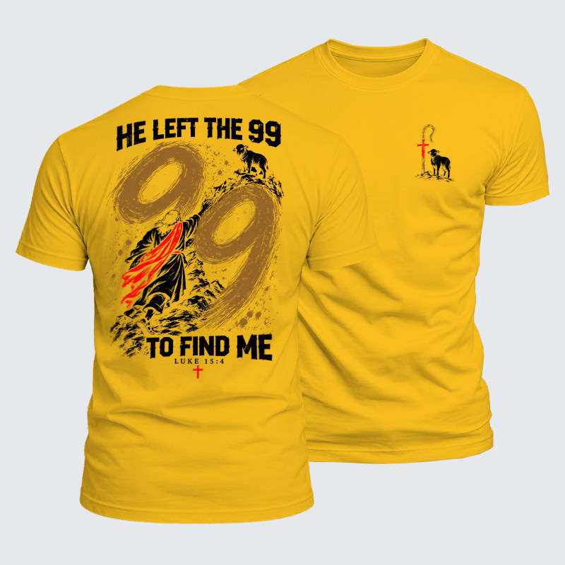 Luxe Mercerized Cotton Tee - He Left The 99 - Lost Sheep Cross - Golden Yellow (front and back)
