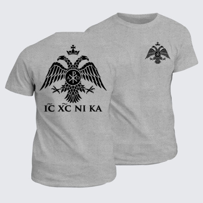 Classic Cotton Tee - IC XC NIKA – Chi-Rho Double-Headed Eagle - Light Gray (front and back)