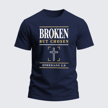 Heavyweight Cotton Tee - Christian Cross Broken But Chosen