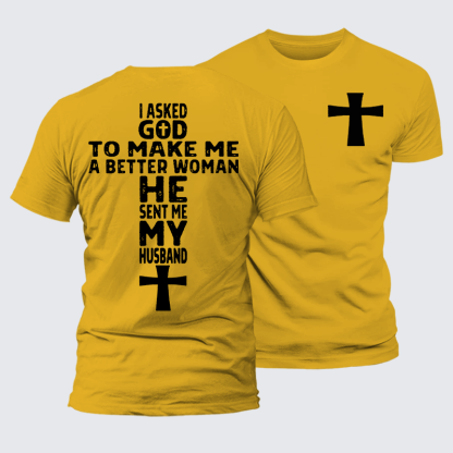 God Sent Me My husband Jesus God Christian Premium Mercerized Cotton Tee
