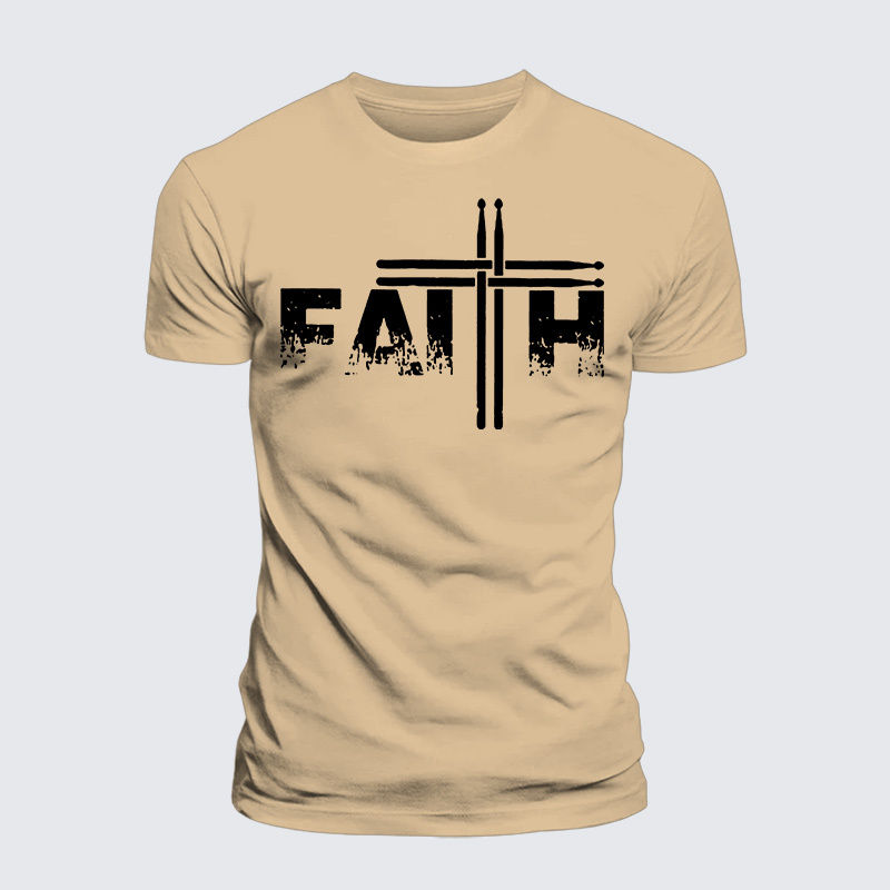 Faith Drum Stick Cross Jesus God Christian Premium Mercerized Cotton Tee