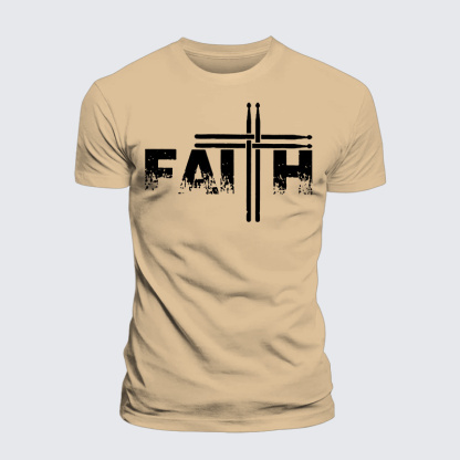 Faith Drum Stick Cross Jesus God Christian Premium Mercerized Cotton Tee
