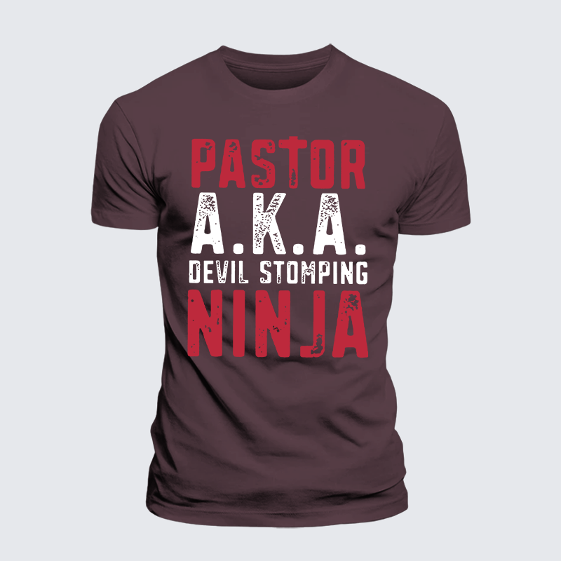 Pastor Aka Devil Stomping Ninja Jesus God Christian Premium Mercerized Cotton Tee