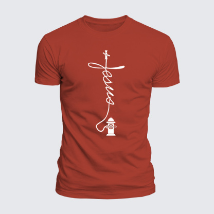 Firefighter Jesus God Christian  – Luxe Mercerized Interlock Cotton Tee