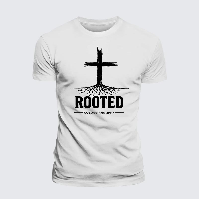 Rooted Col 2: 6-7 Jesus God Christian Premium Mercerized Cotton Tee