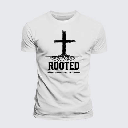 Rooted Col 2: 6-7 Jesus God Christian Premium Mercerized Cotton Tee