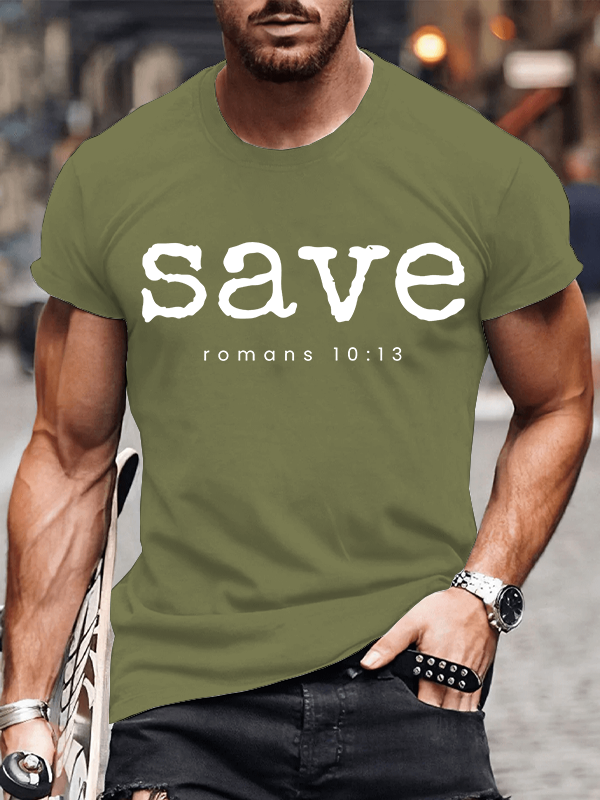 Saved Romans 10:13 Jesus God Christian Cotton T-Shirt