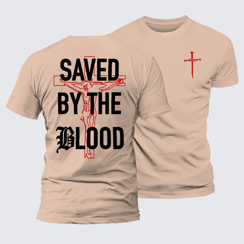 Saved By The Blood Jesus God Christian Premium Mercerized Cotton Tee