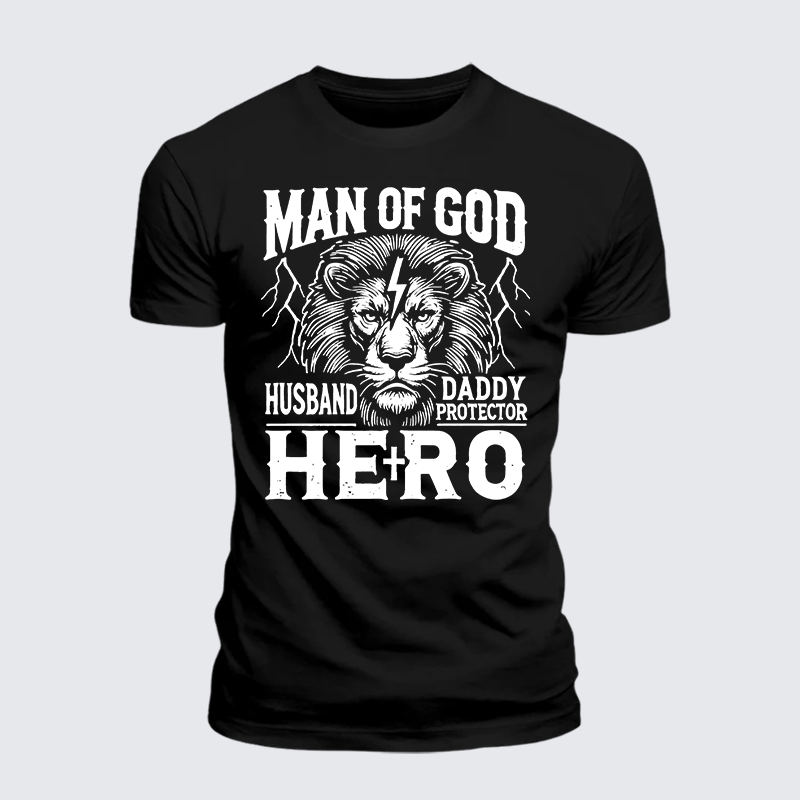 Man Of God Husband Dad Jesus God Christian Cotton T-Shirt