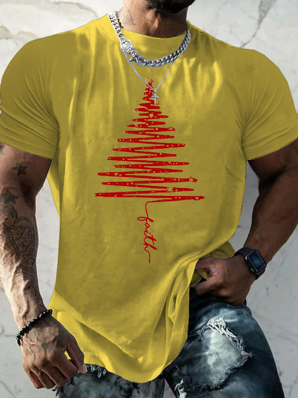 Christmas Tree Jesus God Christian Cotton T-Shirt
