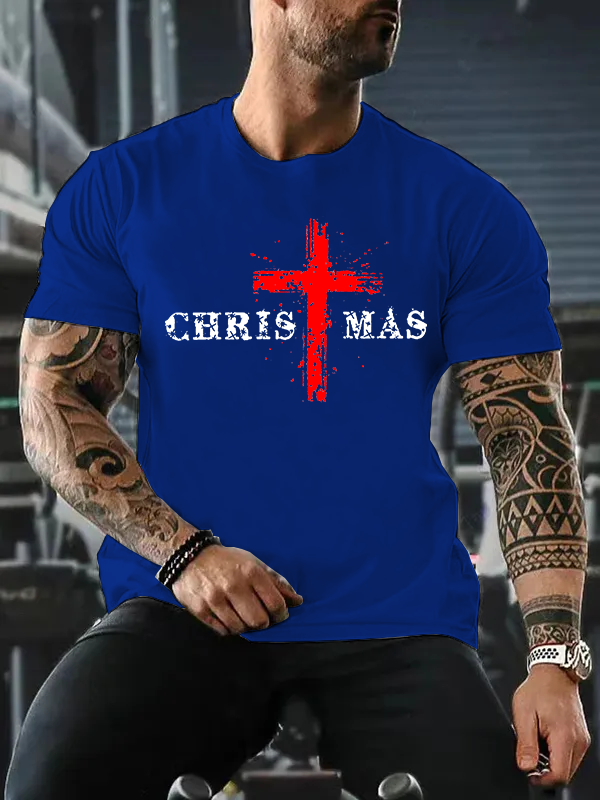 Christmas Cross Jesus God Christian Cotton T-Shirt