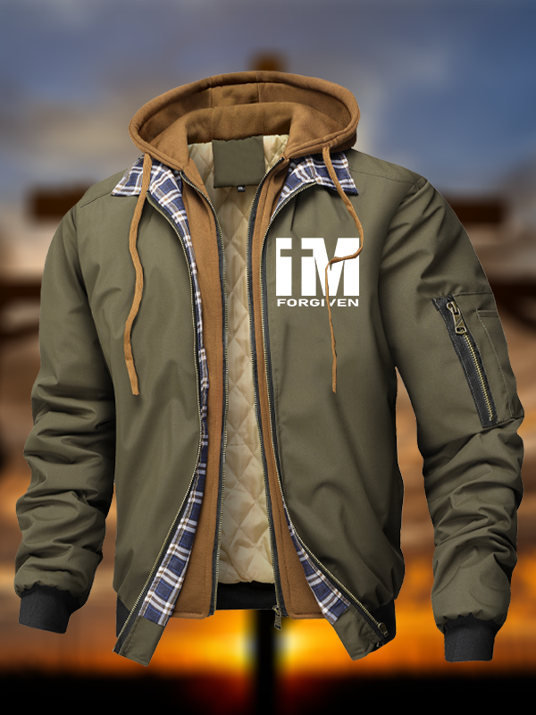 I'm Forgiven Warm Hooded Bomber Jacket