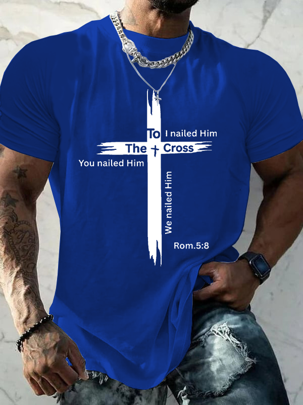 Faith Cross Romans 5:8 Jesus God Christian Cotton T-Shirt