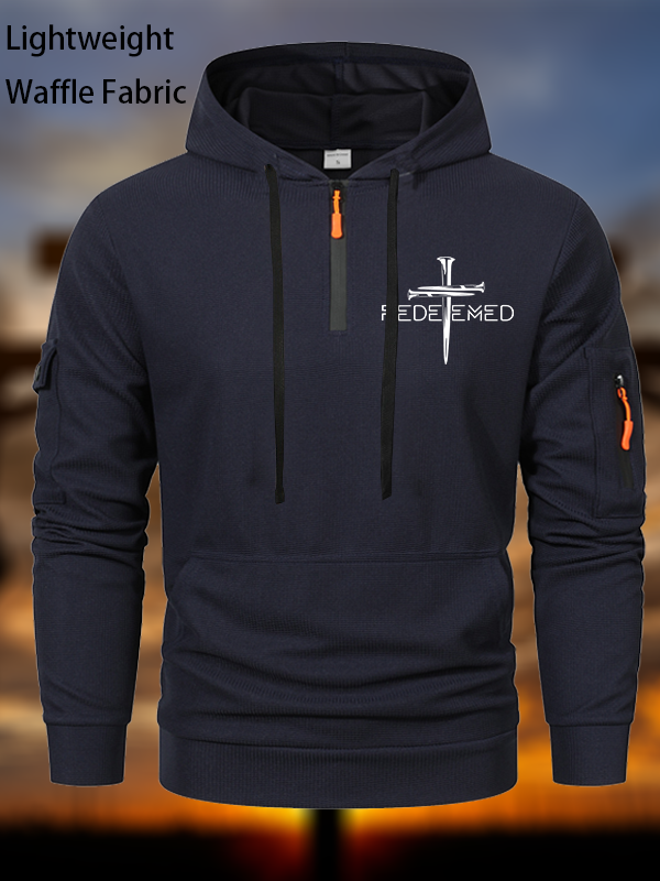 Cross Nails Redeemed Waffle Fabric Zipper Hoodies