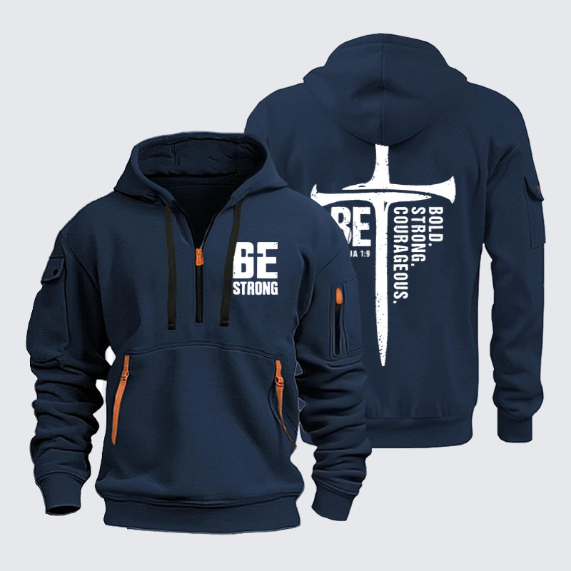 Zipper Hoodies - Be Bold Strong Courageous - Navy (front and back)