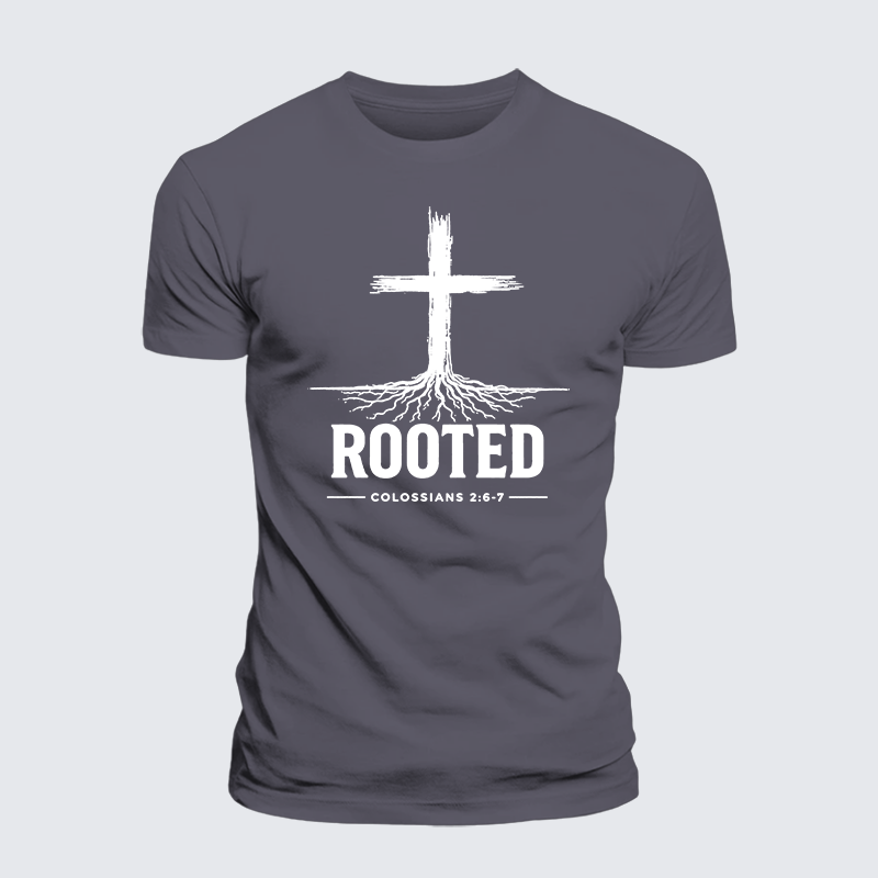 Rooted Col 2: 6-7 Jesus God Christian Premium Mercerized Cotton Tee