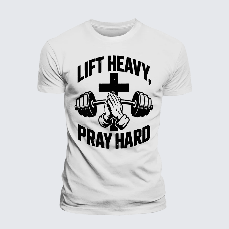Lift Heavy Pray Hard Jesus God Christian Premium Mercerized Cotton Tee