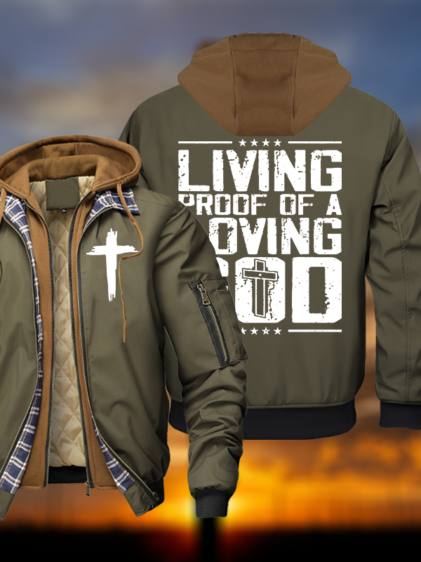 Living Proof Of A Loving God Warm Hooded Bomber Jacket