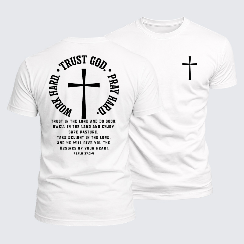 Work Hard Trust God Pray Hard Jesus God Christian  – Luxe Mercerized Interlock Cotton Tee