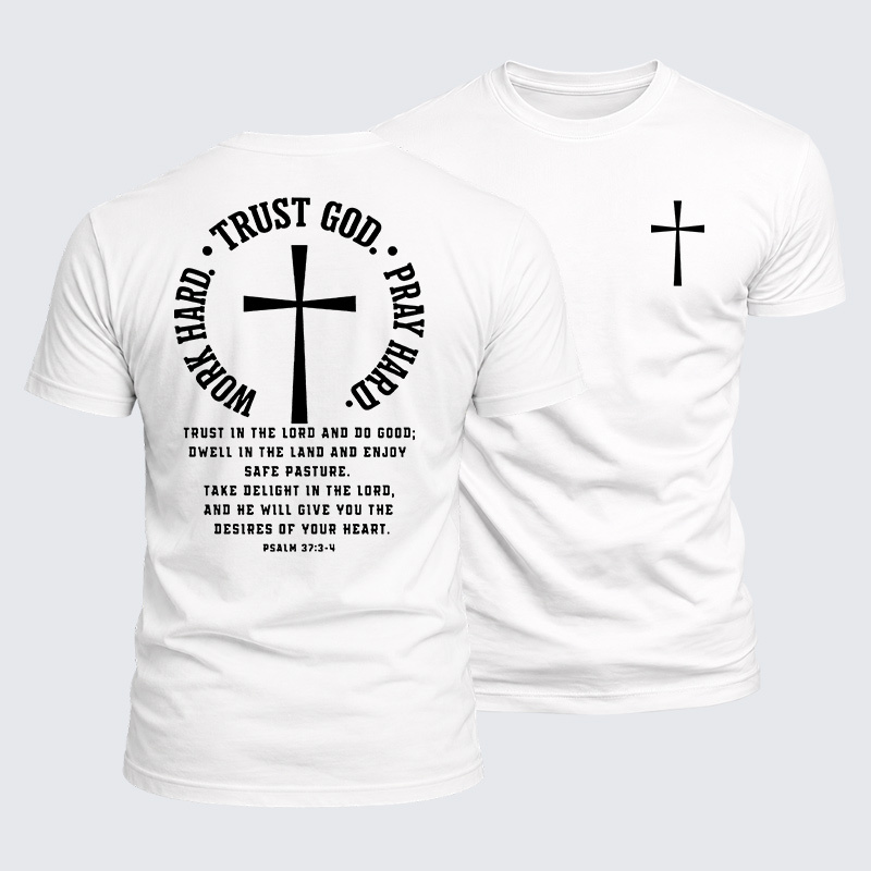 Work Hard Trust God Pray Hard Jesus God Christian  – Luxe Mercerized Interlock Cotton Tee