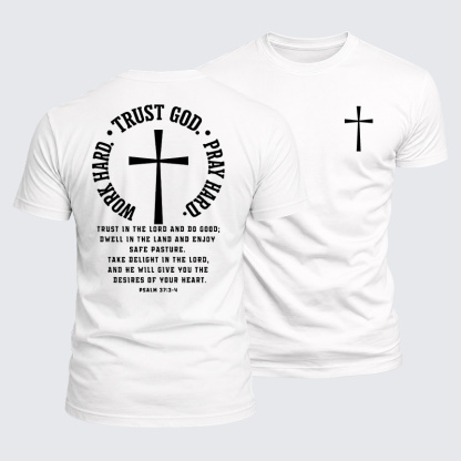Work Hard Trust God Pray Hard Jesus God Christian  – Luxe Mercerized Interlock Cotton Tee