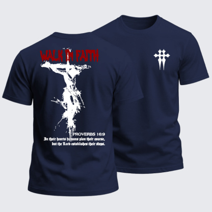 Heavyweight Cotton Tee - Walk in Faith Proverbs 16:9