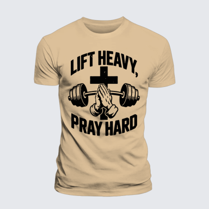 Lift Heavy Pray Hard Jesus God Christian Premium Mercerized Cotton Tee