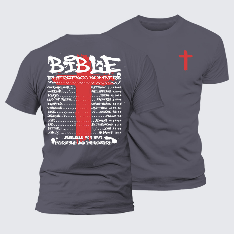 Bible Emergency Numbers Jesus God Christian Premium Mercerized Cotton Tee
