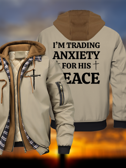 I’m Trading My Anxiety For His Peace Warm Hooded Bomber Jacket