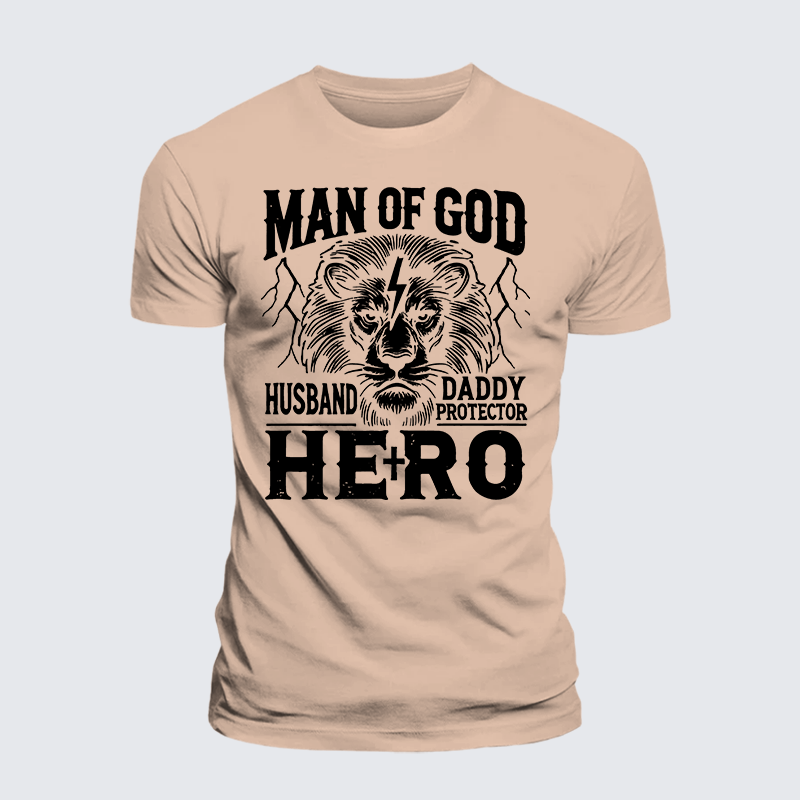 Man Of God Husband Daddy Hero Jesus God Christian Premium Mercerized Cotton Tee