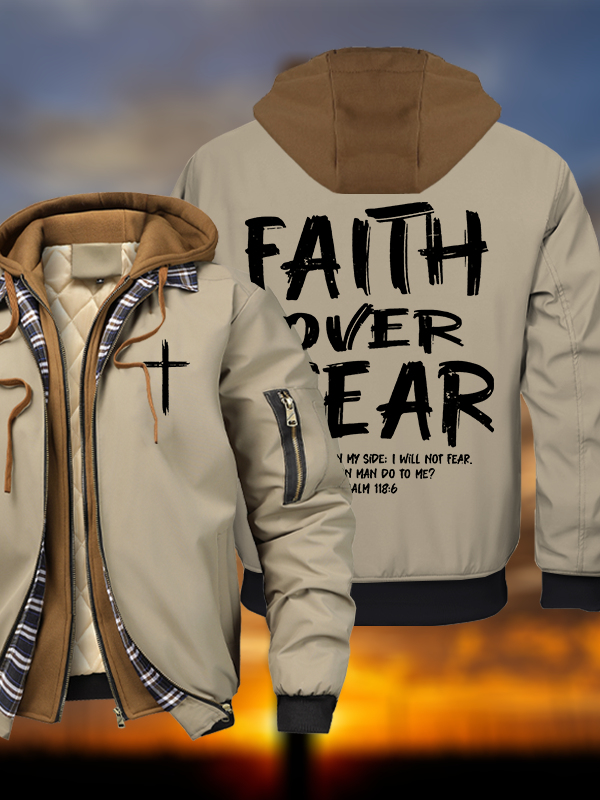 Faith Over Fear Warm Hooded Bomber Jacket