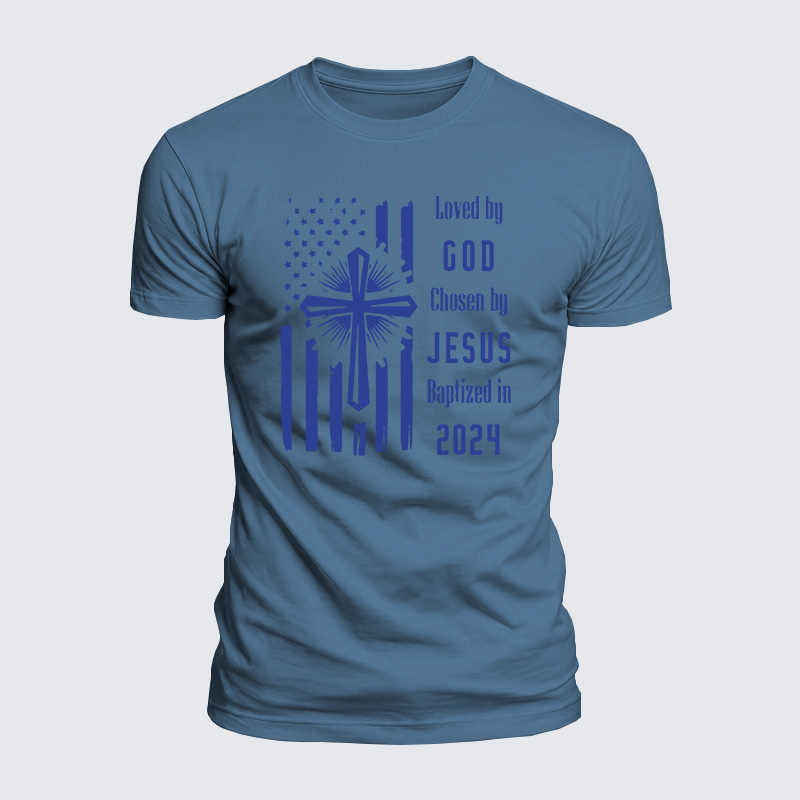 Loved By God Chosen By Jesus Baptized Jesus God Christian  – Luxe Mercerized Interlock Cotton Tee