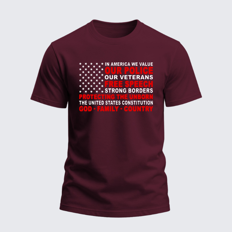 Heavyweight Cotton Tee - In America We Value Our Police