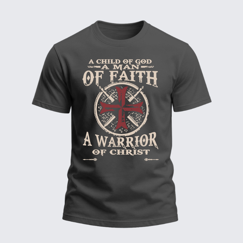 [Copy]Heavyweight Cotton Tee - A Child Of God A Man Of Faith A Warrior Of Christ