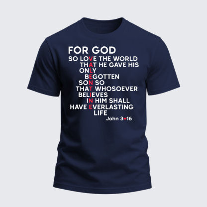 Heavyweight Cotton Tee - For God Bible Verse Jonh 3:16