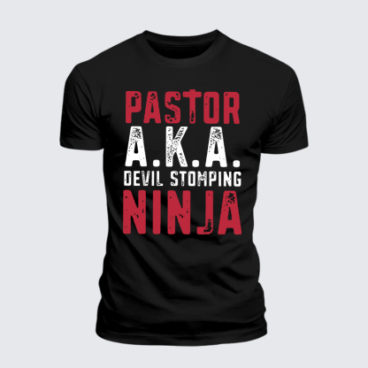 Pastor Aka Devil Stomping Ninja Jesus God Christian Premium Mercerized Cotton Tee
